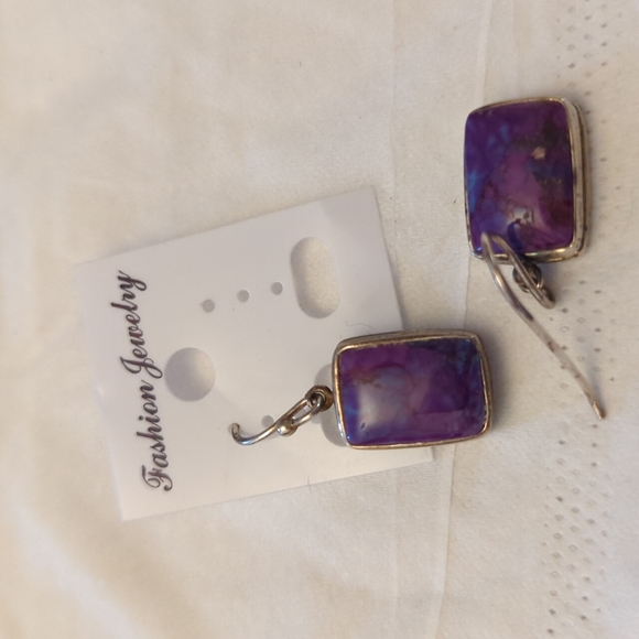 Sterling silver and purple turquoise earrings - Picture 4 of 4